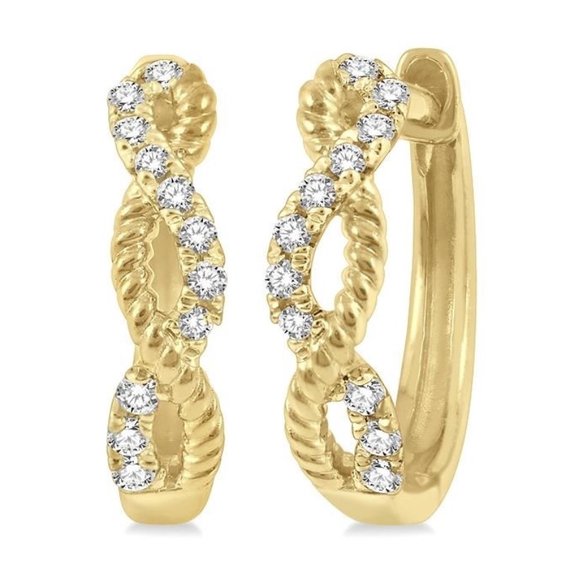 Twisted Diamond Huggie Earrings