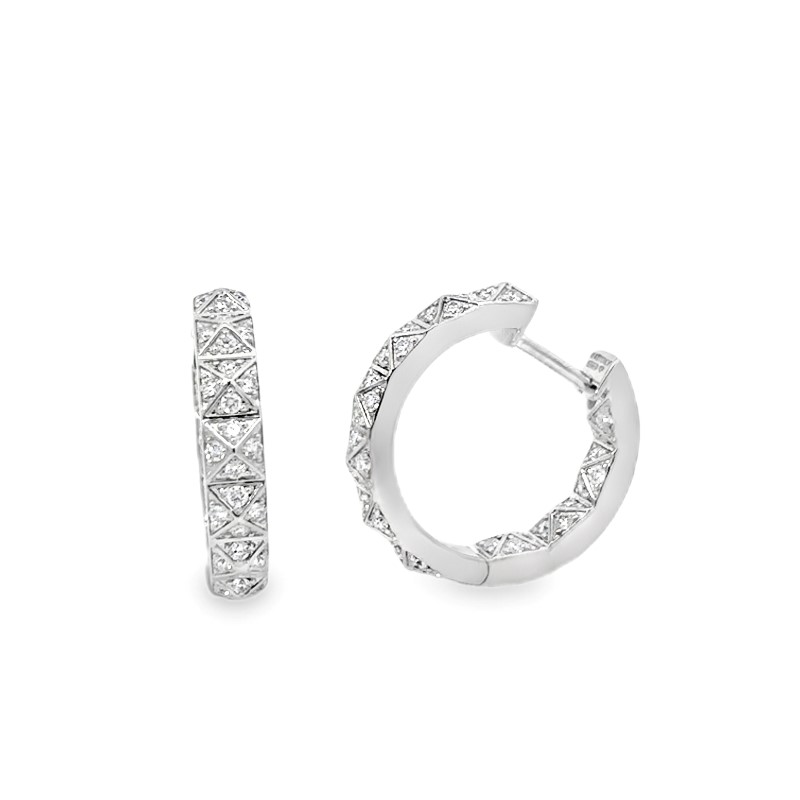 Roberto Coin Inside Out Pyramid Pave Diamond Hoop Earrings