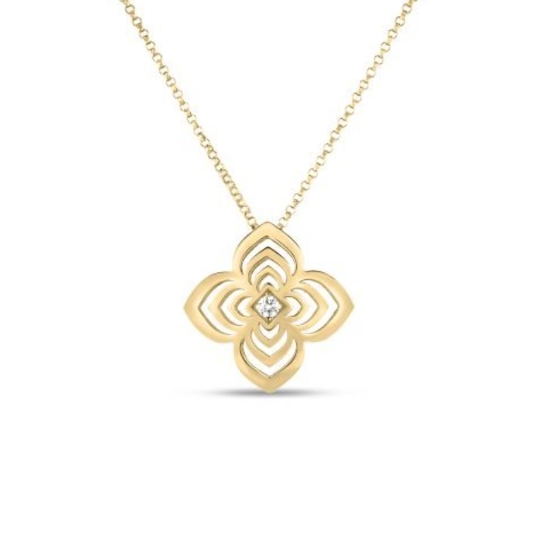 Roberto Coin 18K Yellow Gold Palazzo Ducale Carnevale Large Diamond Flower Necklace  1 diamond =.04 carat  G-H SI1-SI2