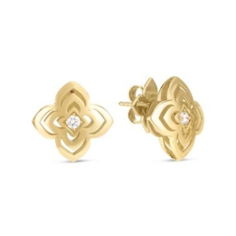 Roberto Coin 18K Yellow Gold Palazzo Ducale Carnevale Medium Diamond Flower Stud Earrings