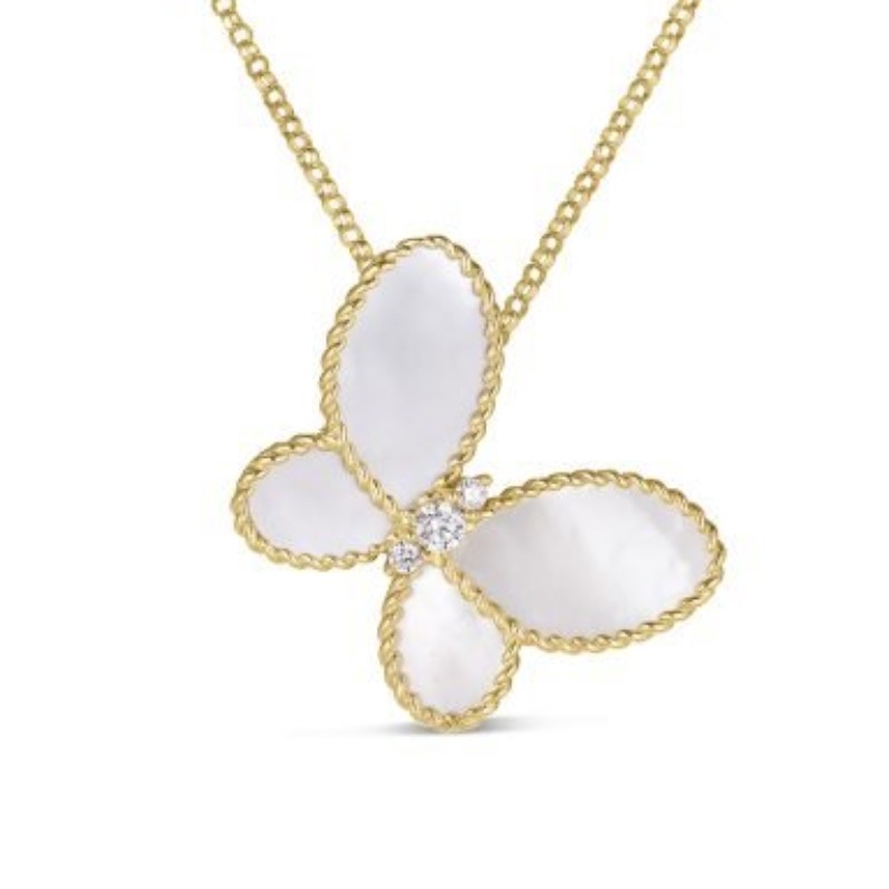 Roberto Coin Jasmine Diamond And Mother Of Pearl Butterfly Necklace