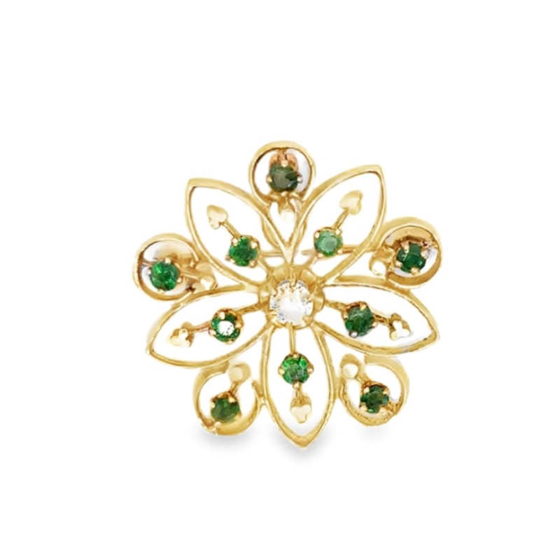 Estate Diamond And Emerald Pin