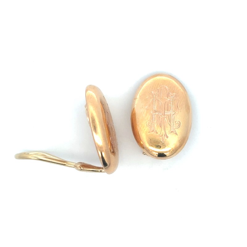 Estate Oval Engraved Clip Earrings