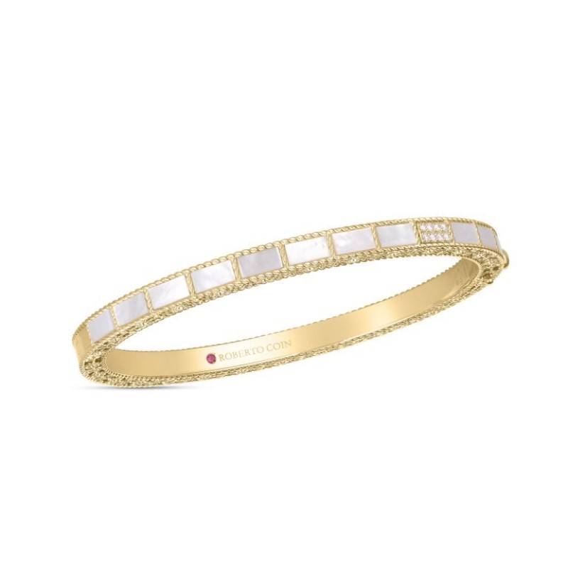 Roberto Coin Mosaic Mother Of Pearl And Diamond Accent Hinged Bangle