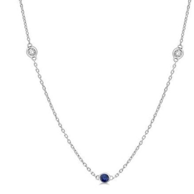 Diamond And Blue Sapphire Station Necklace