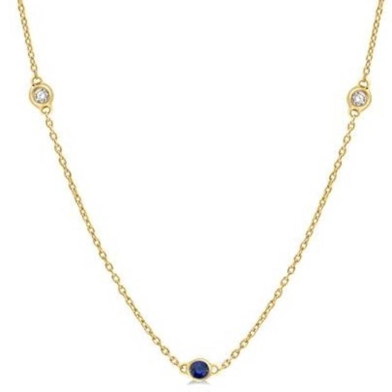 Diamond And Blue Sapphire Station Necklace