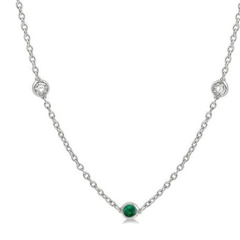 Diamond And Emerald Station Necklace