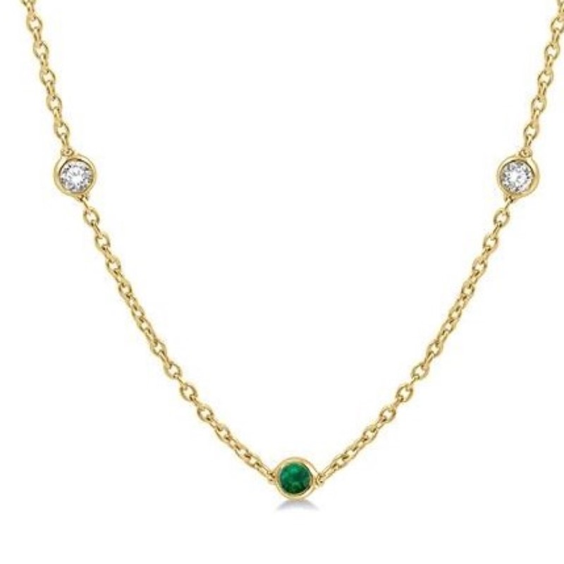 Diamond And Emerald Station Necklace