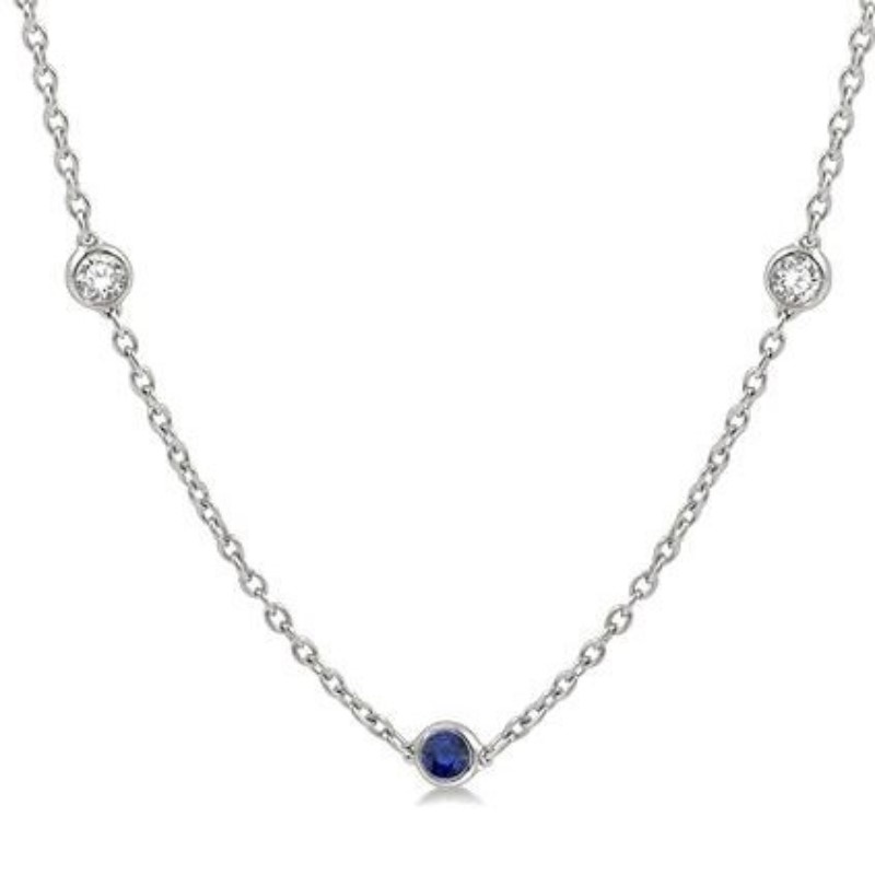 Diamond And Blue Sapphire Station Necklace