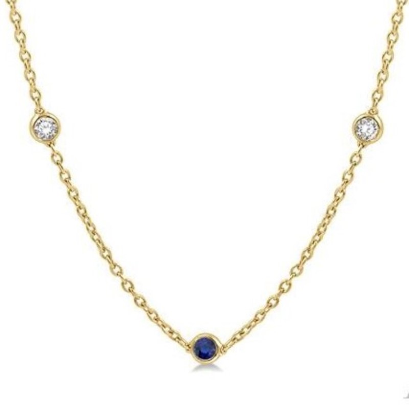 Diamond And Blue Sapphire Station Necklace