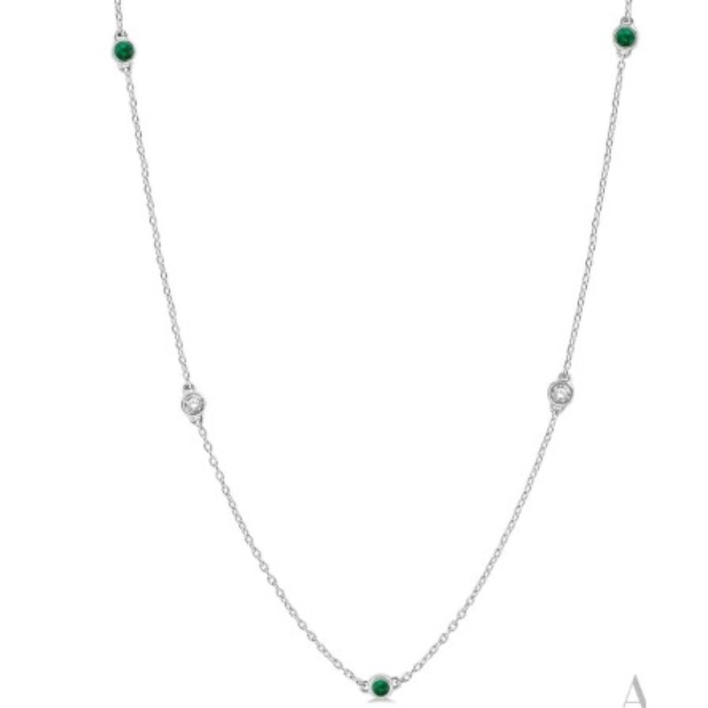 Diamond And Emerald Station Necklace