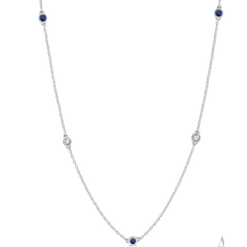 Diamond And Blue Sapphire Station Necklace