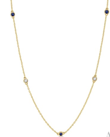 Diamond And Blue Sapphire Station Necklace