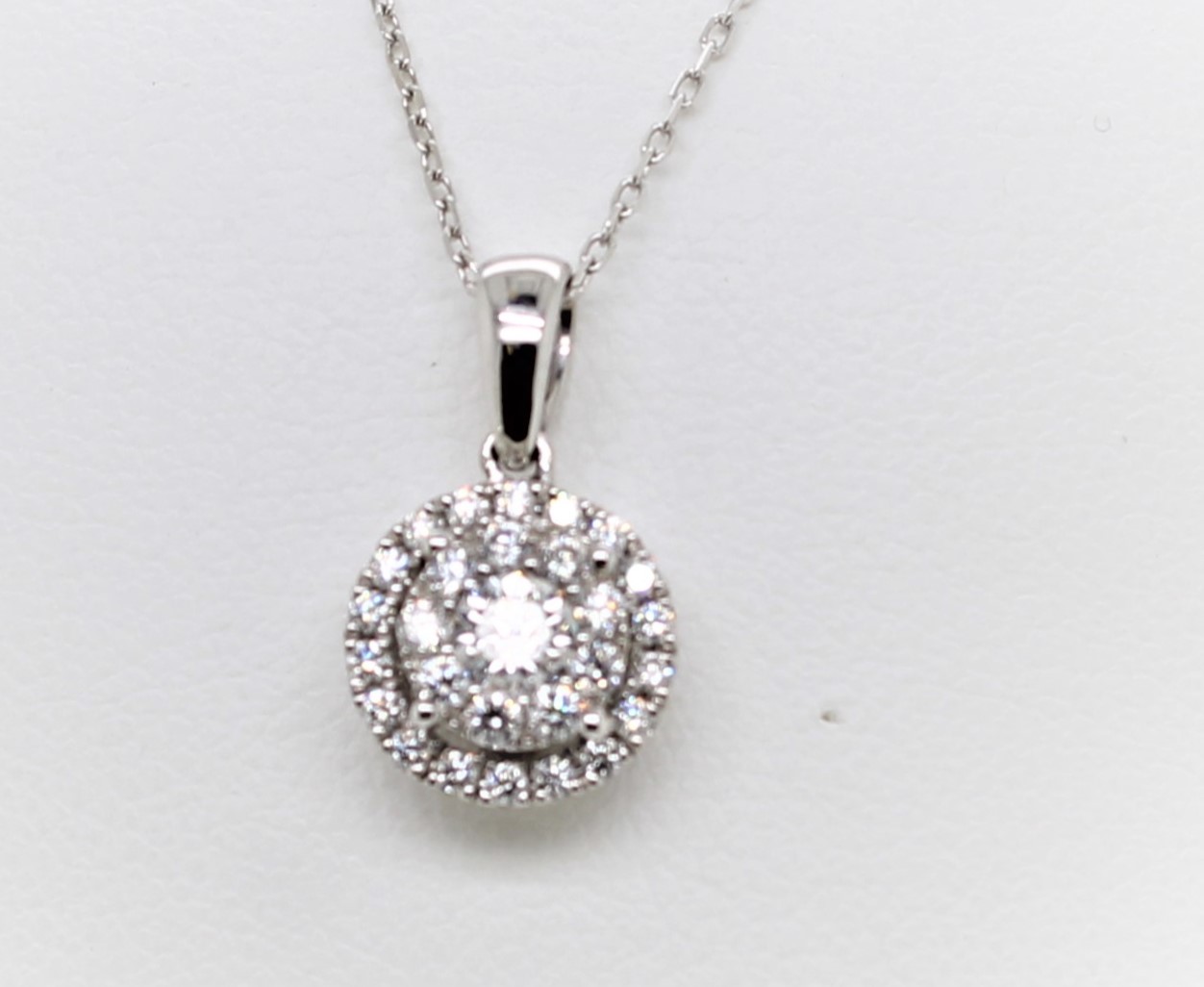 Prong Set Diamond and Gold Disc Necklace