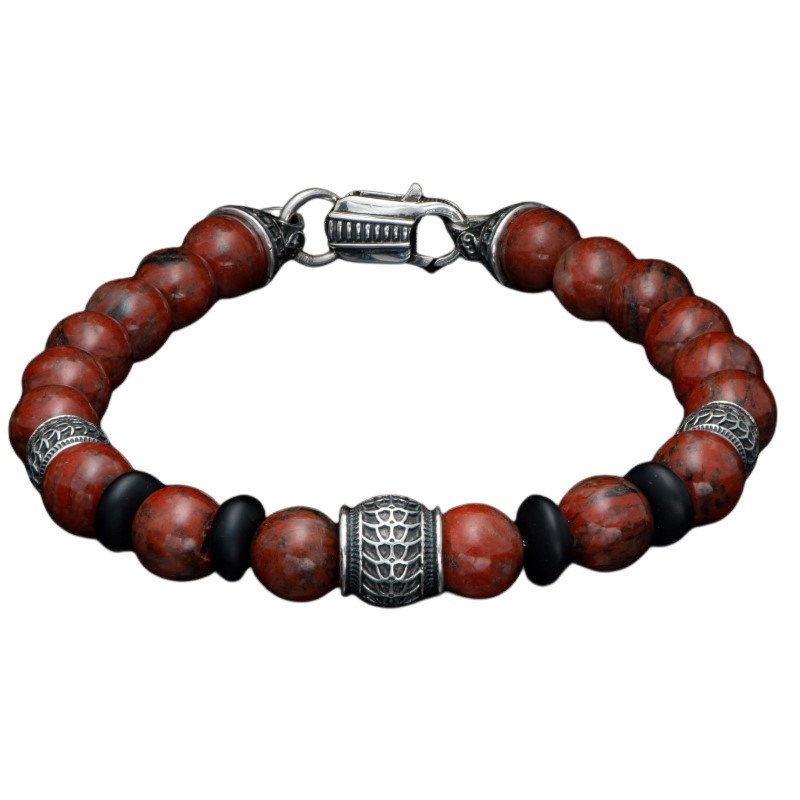 William Henry Newport Red Jasper Bracelet Features Three Custom Sterling Silver  Beads As Well As Sterling End Caps And Lobster Clasp - 005-910-13000176