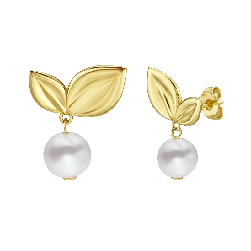 Cherry leaf and pearl drop stud earrings