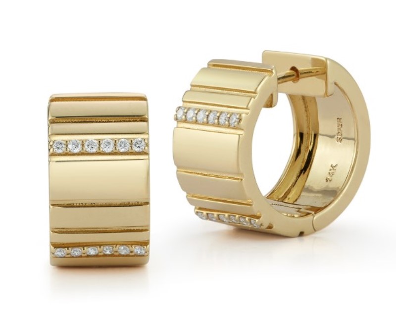 Diamond Row And Gold Huggie Earrings