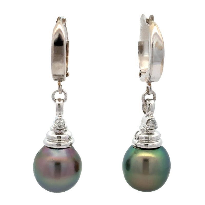 Estate Black Tahitian Pearl Dangle Earrings