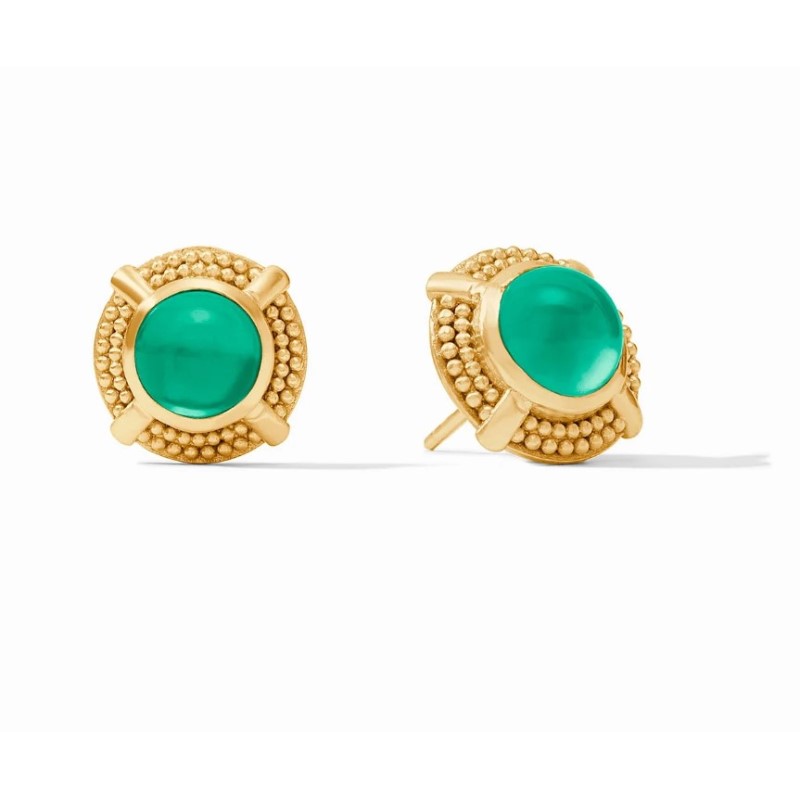 Julie Vos Cabochon Stud in Iridescent Emerald Green