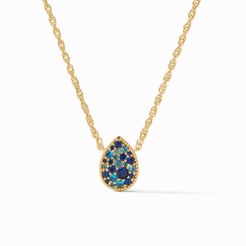 Julie Vos Luna Teardrop Delicate Necklace In Sapphire Blue CZ