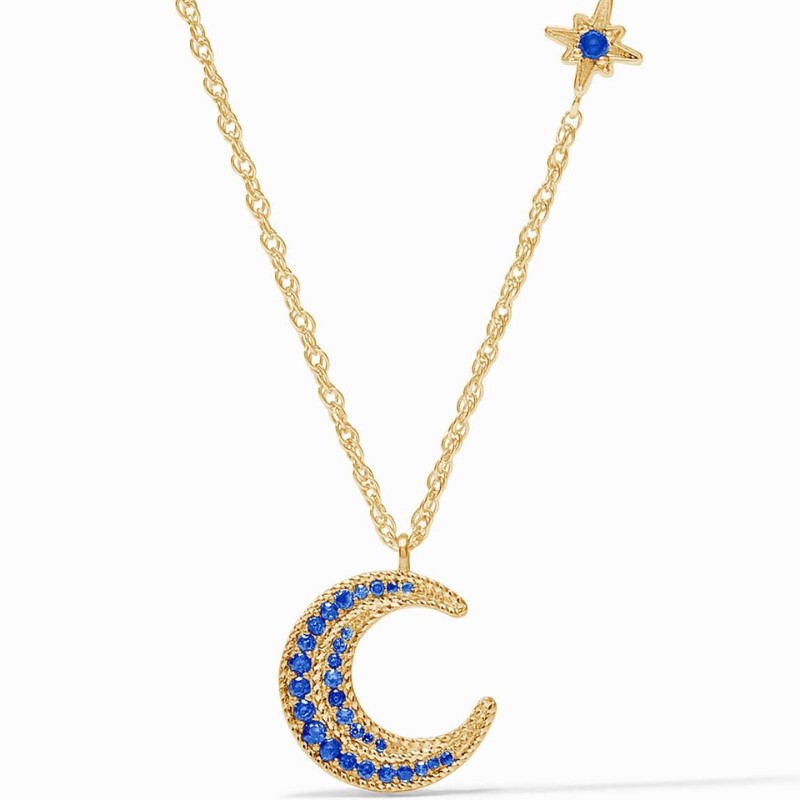 Julie Vos Luna Delicate Necklace In Sapphire Blue CZ