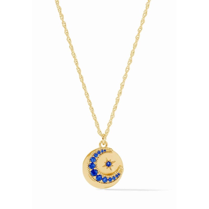 Julie Vos Luna Delicate Charm Necklace In Sapphire Blue CZ