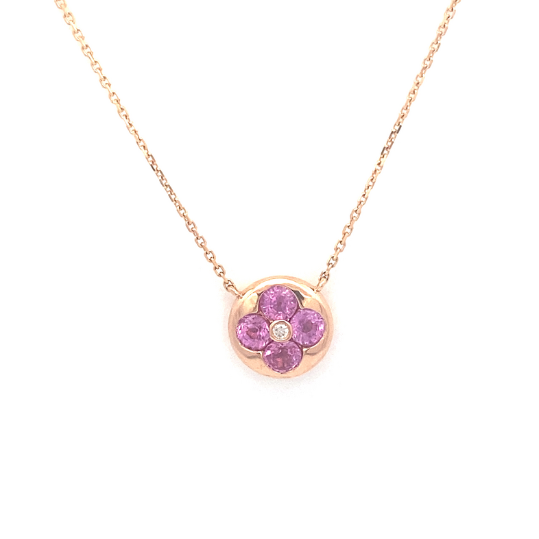 Louis Vuitton Pave Diamond Necklace Pendant 18K Rose Gold 0.05