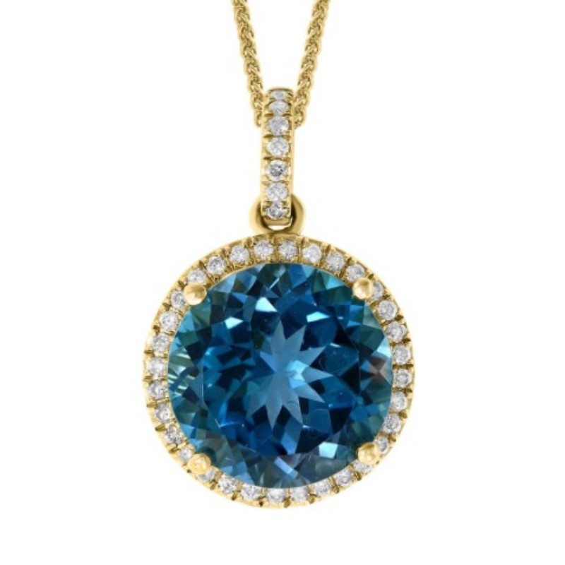 London Blue Topaz And Diamond Halo Pendant Necklace