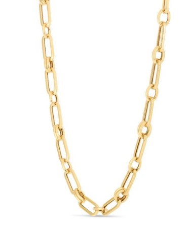 14 Karat Yellow Gold Paperclip Rondel Link Chain 18 Inches