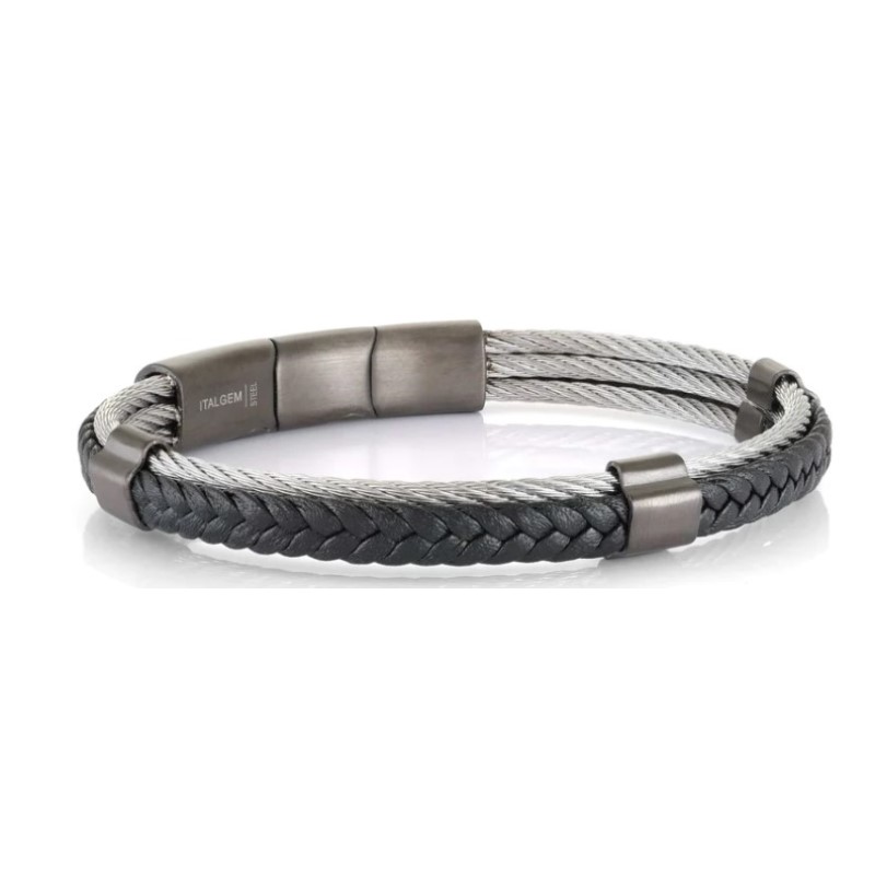 Italgem Leather and Cable Bracelet