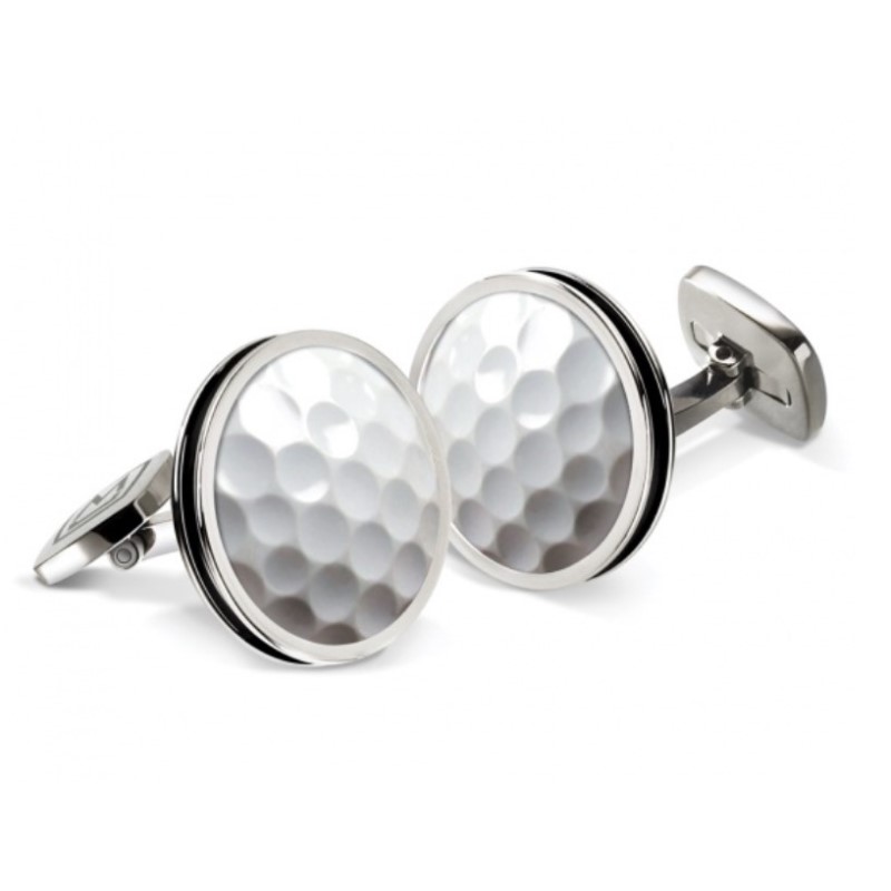 M-Clip Golfball Round Cufflinks With Stainless Steel Border