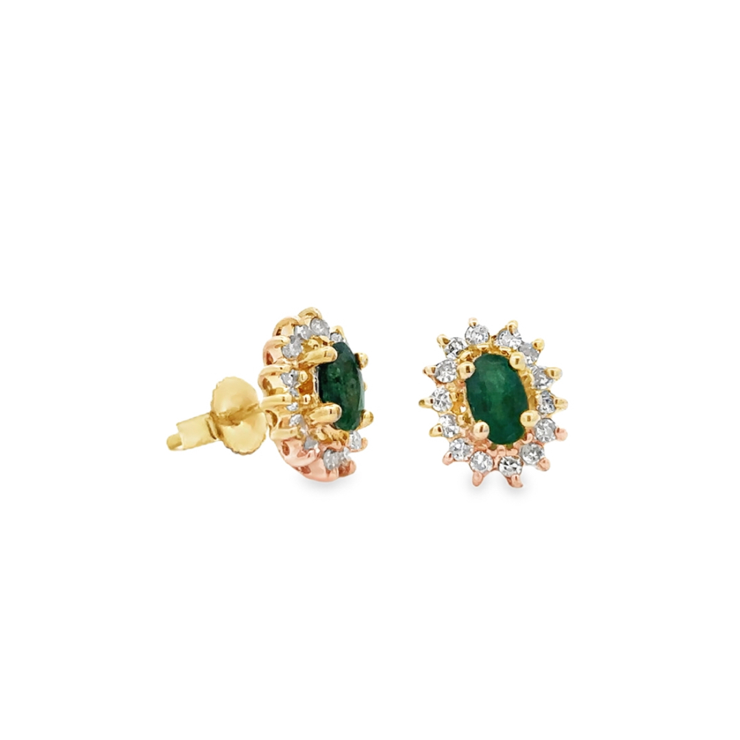 Emerald And Diamond Halo Stud Earrings