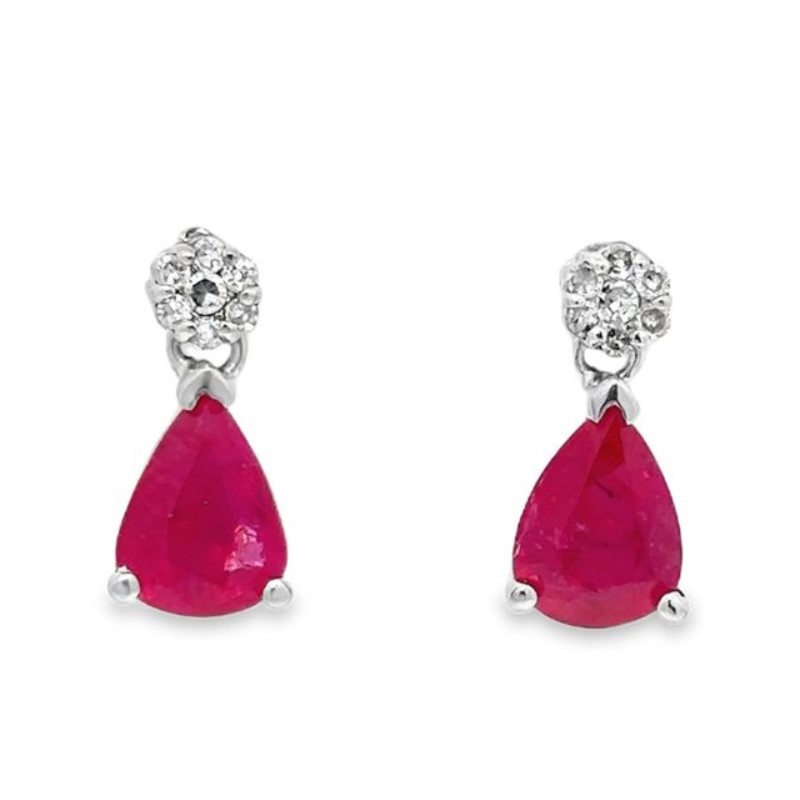 Pear Shaped Ruby And Diamond Earrings