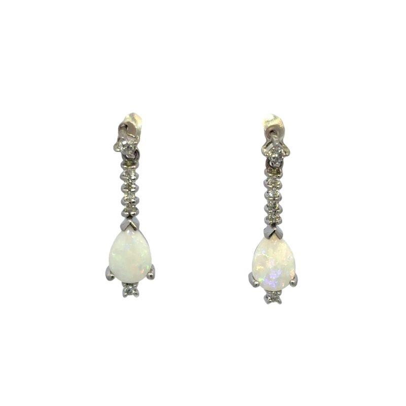 Pear Shaped Opal And Diamond Earrings