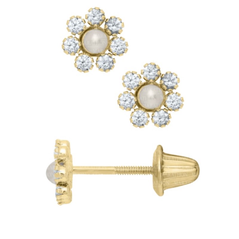 Kiddie Kraft Pearl and CZ Flower Earrings