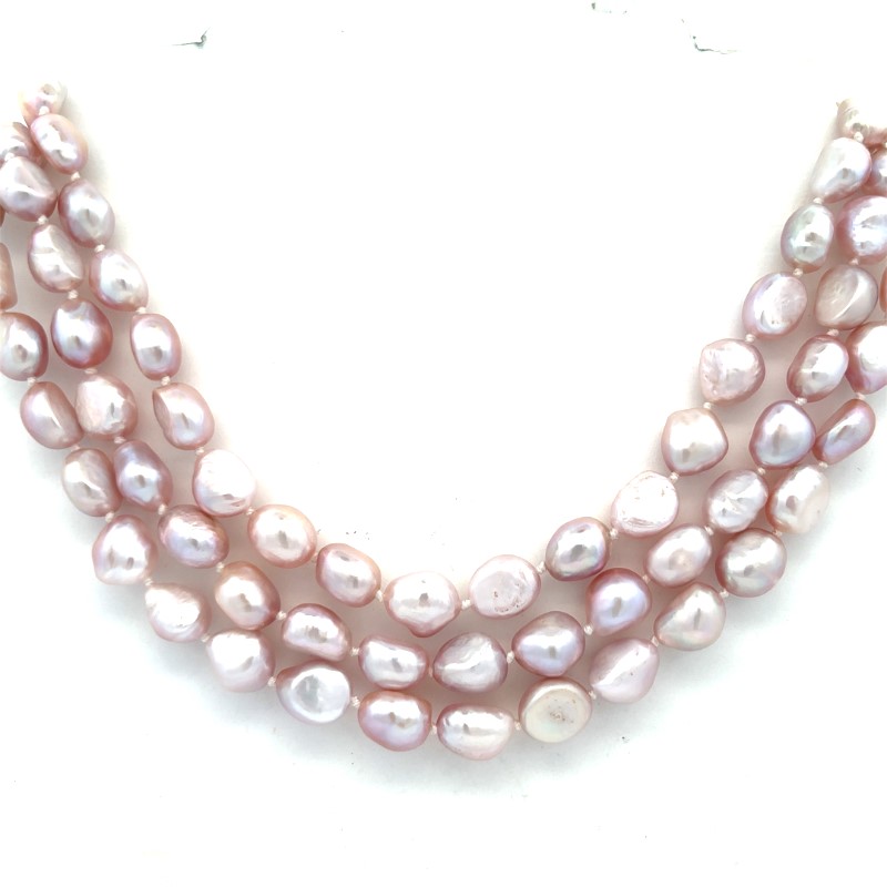 3 Strand Pink Pearl Necklace