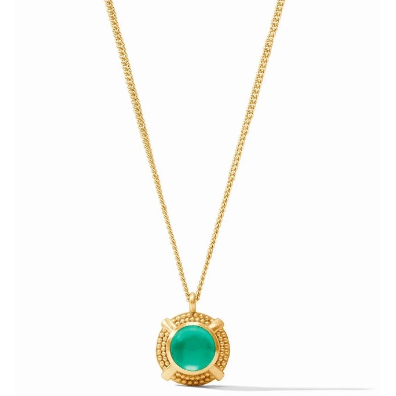 Julie Vos Cabochon Solitaire Necklace In Iridescent Emerald Green