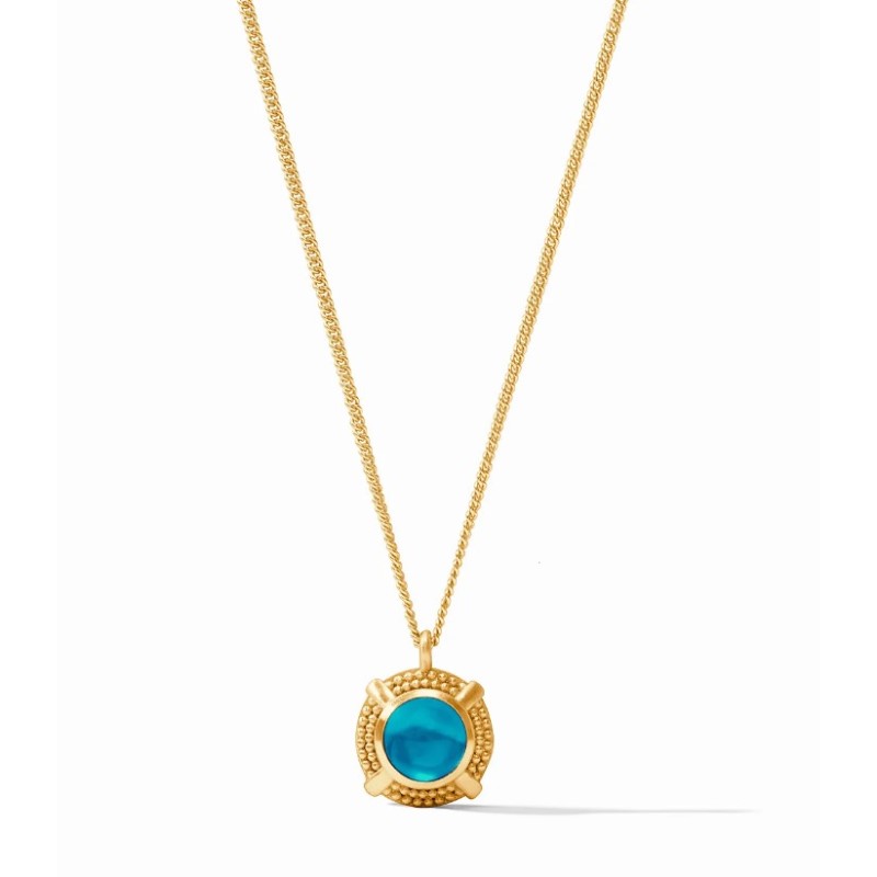 Julie Vos Cabochon Solitaire Necklace In Iridescent London Blue