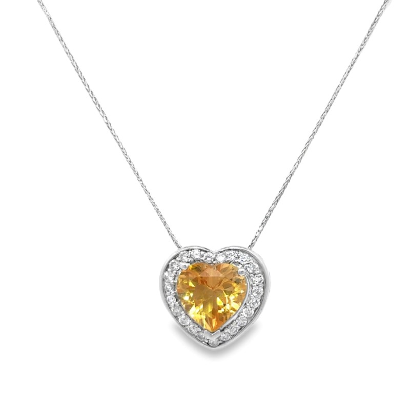 Citrine And Diamond Heart Pendant Necklace