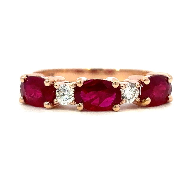 Oval Ruby And Diamond 5 Stone Band