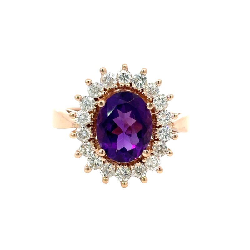 Oval Amethyst And Diamond Halo Ring