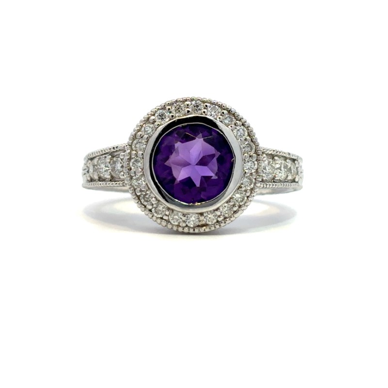 Antique Reproduction Amethyst And Diamond Ring
