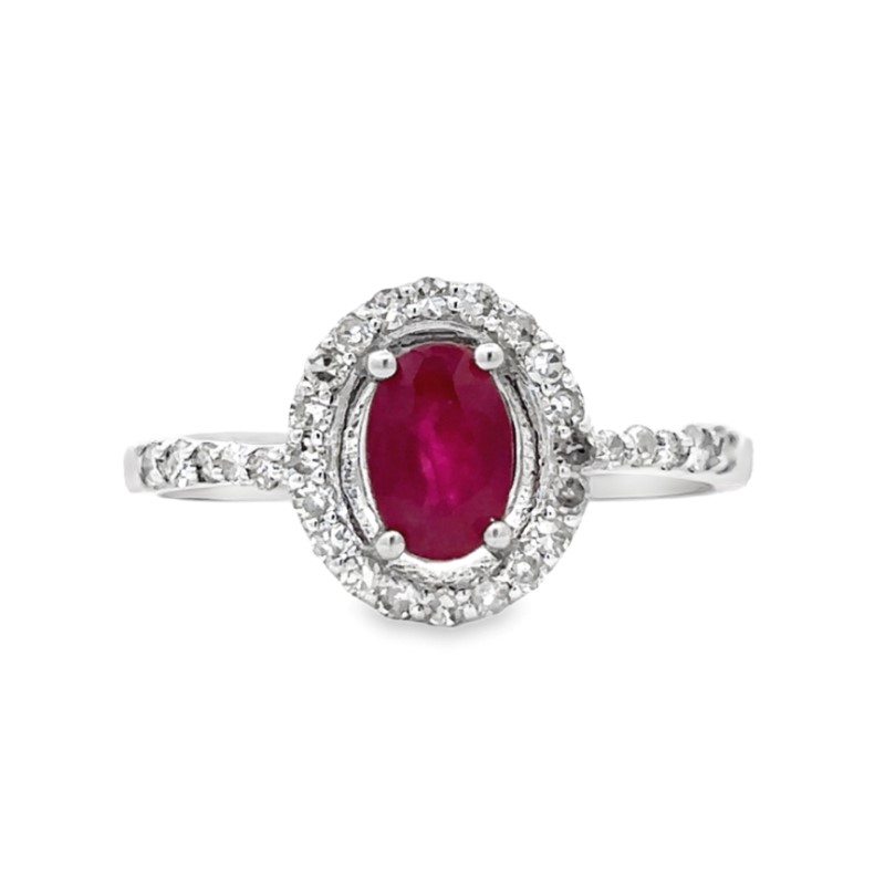Oval Ruby And Diamond Halo Ring