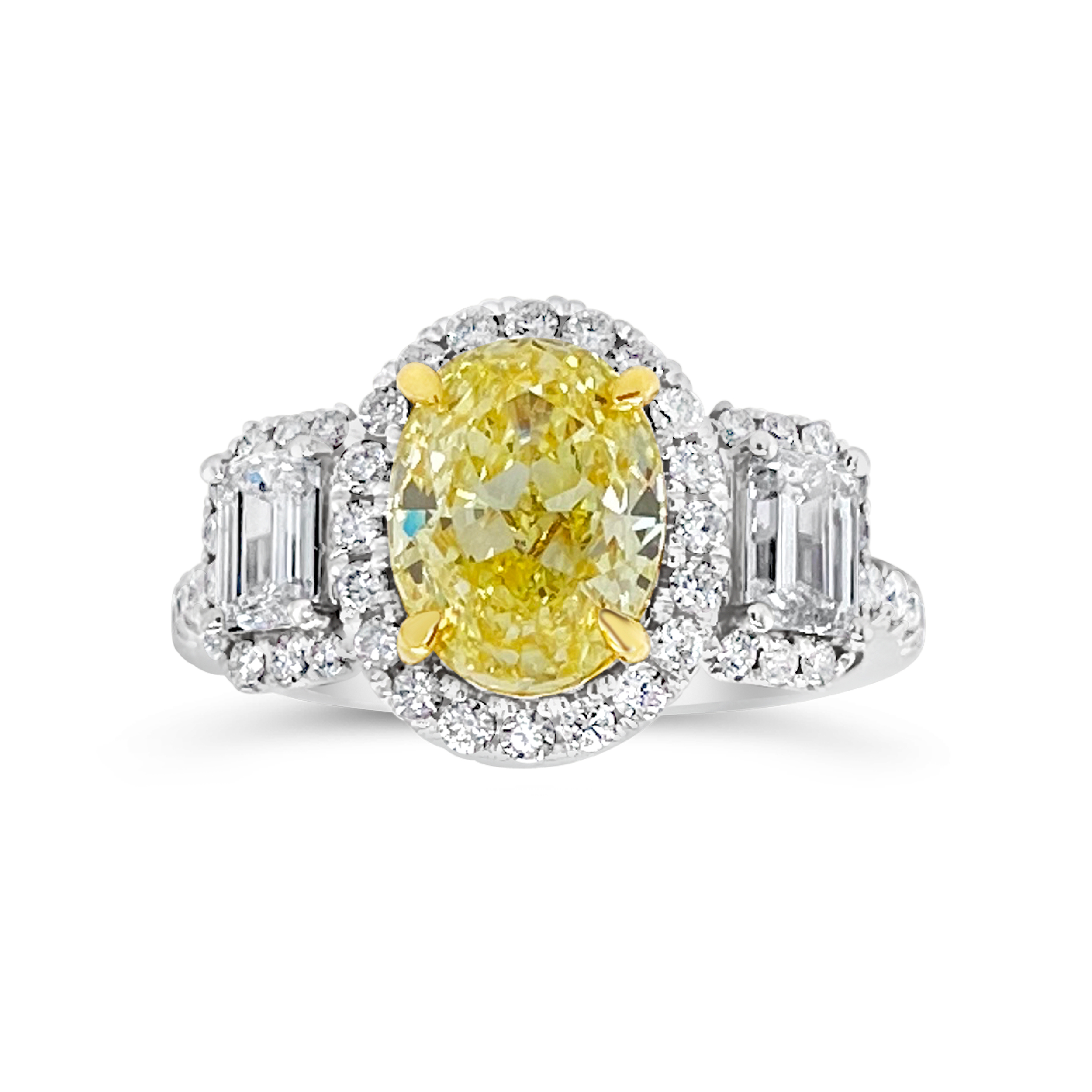 Clara By Martin Binder Yellow Diamond Three Stone Halo Ring (3.26 Ct. Tw.)