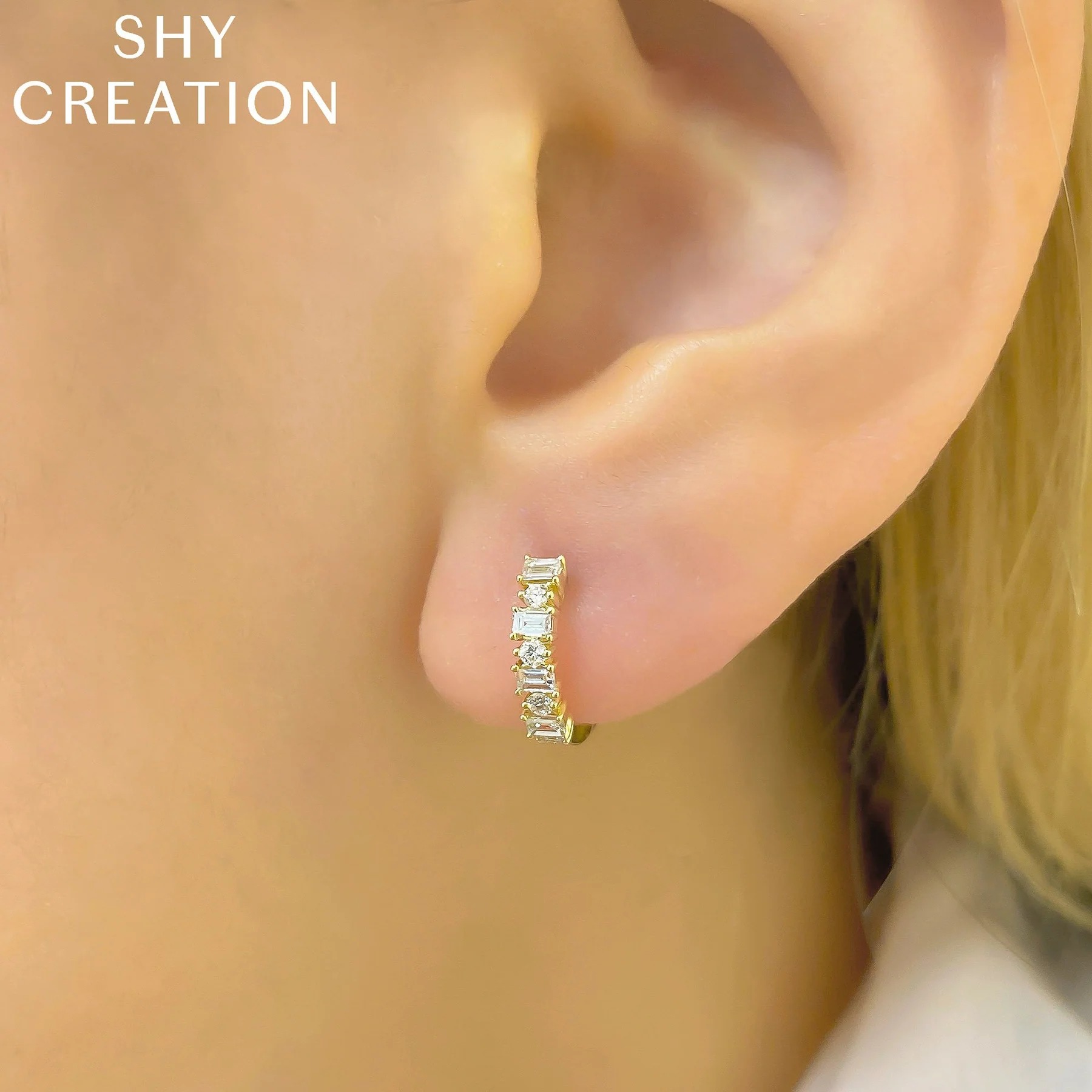 Shy Creation Diamond Baguette Huggie Earrings (0.42 Ct)