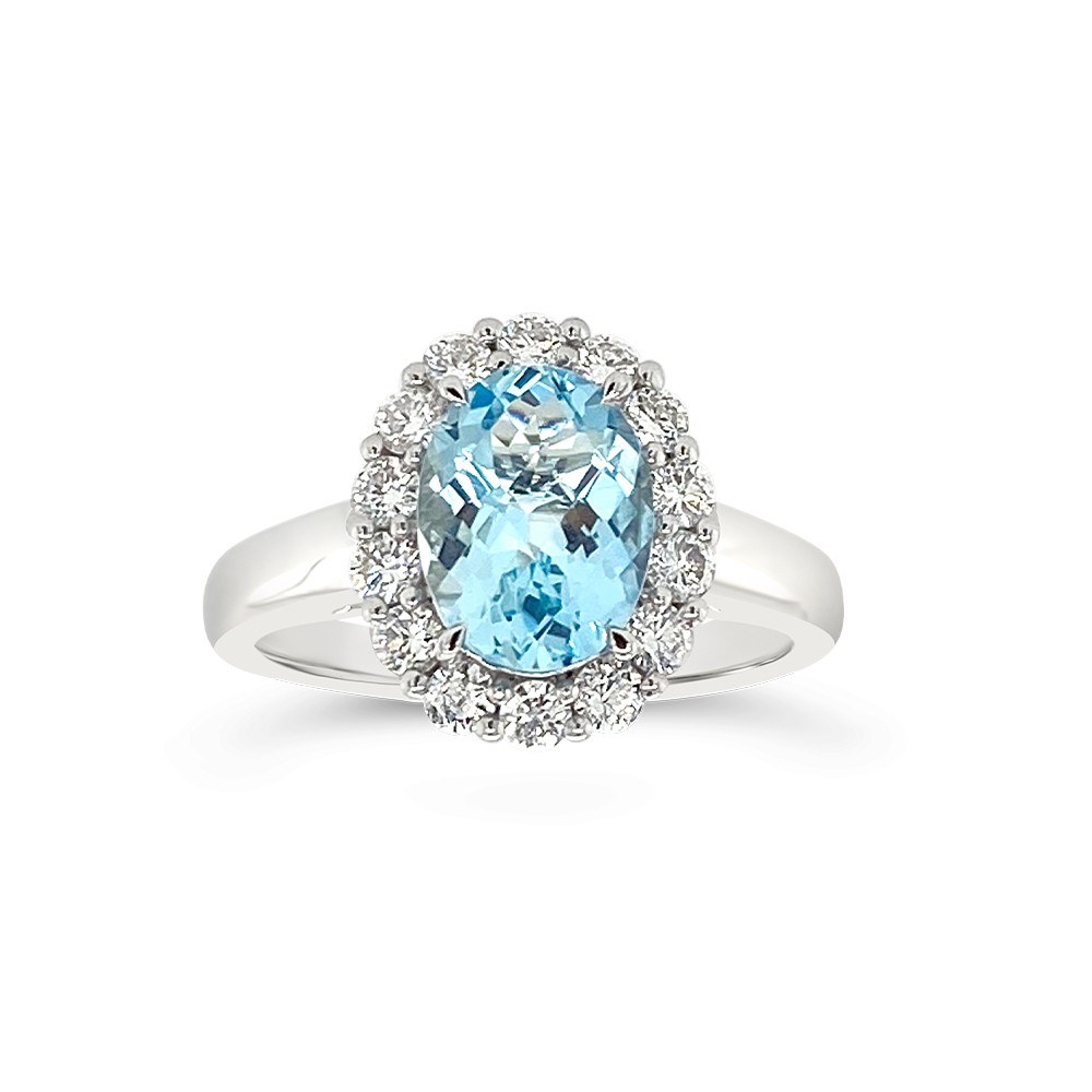 Irisa By Martin Binder Aquamarine & Diamond Halo Ring