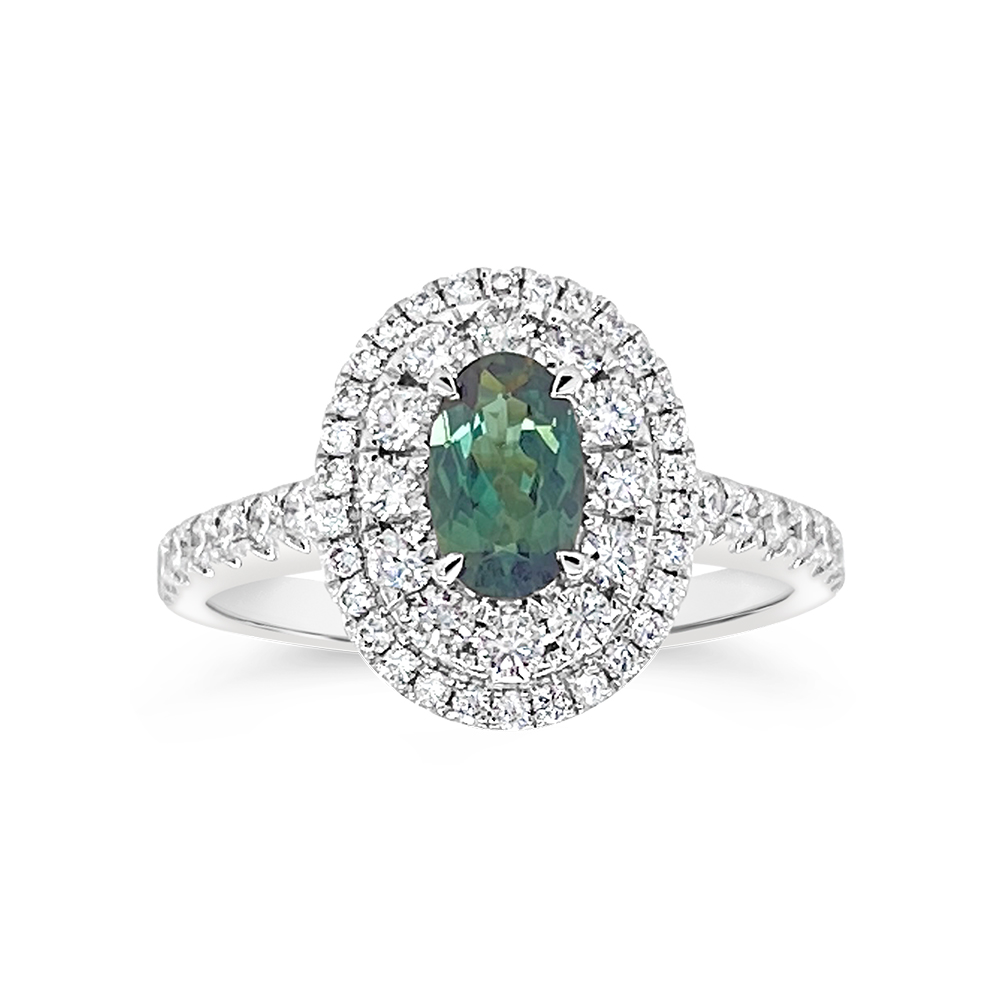 Irisa By Martin Binder Alexandrite & Diamond Double Halo Ring