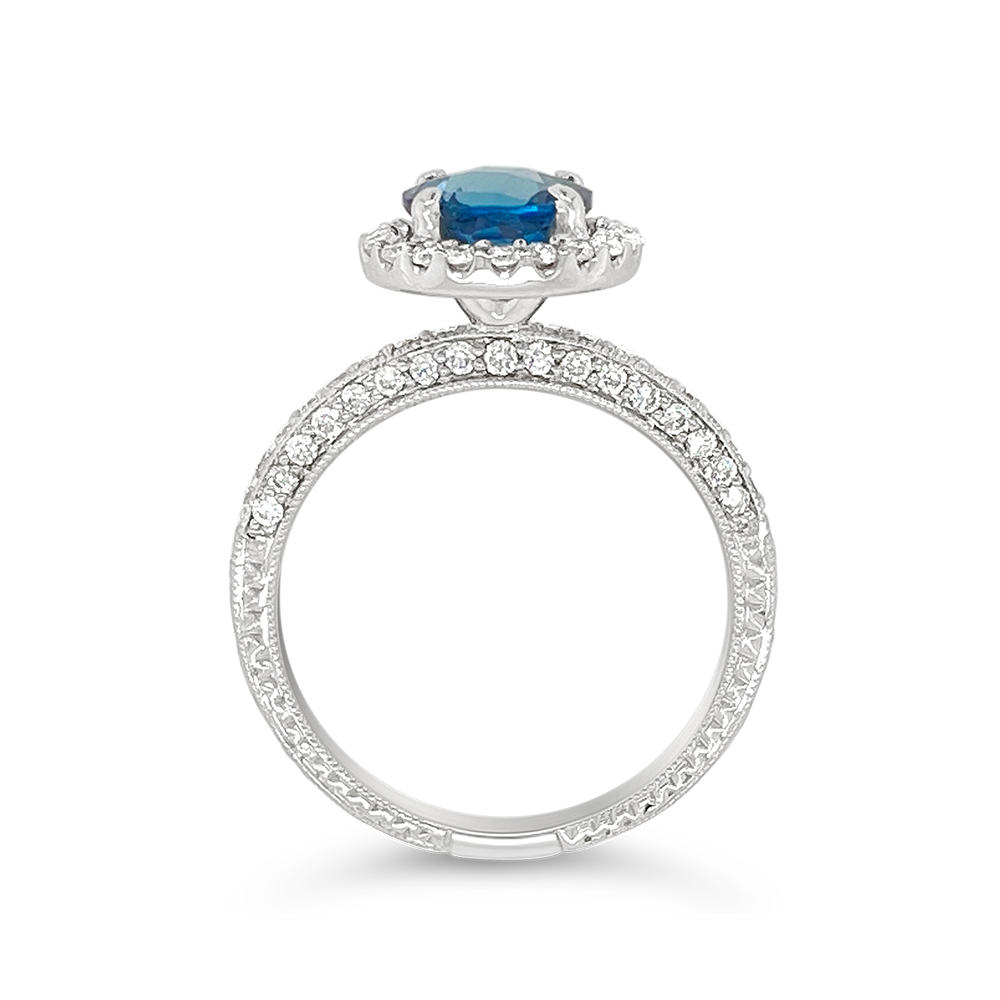 Irisa By Martin Binder London Blue Topaz & Diamond Halo Ring