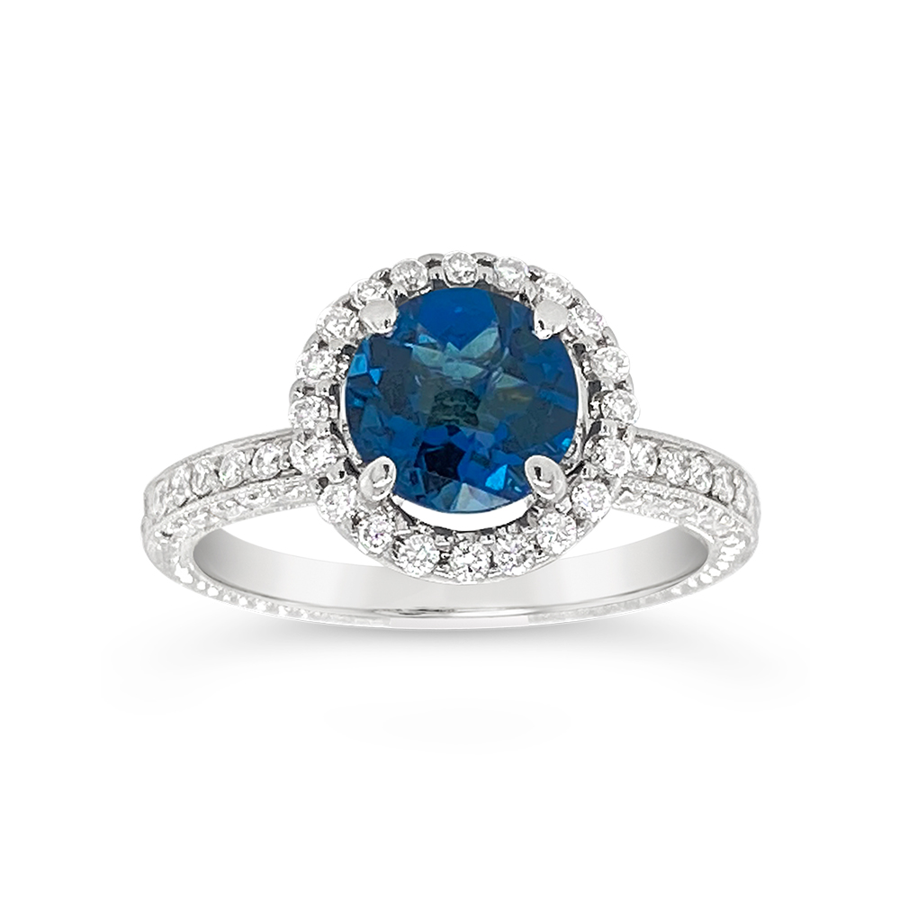 Irisa By Martin Binder London Blue Topaz & Diamond Halo Ring