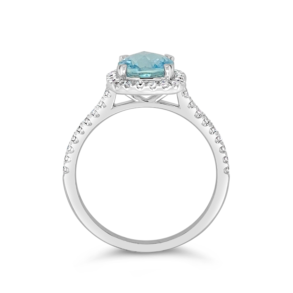 Irisa By Martin Binder Cushion Aquamarine & Diamond Halo Ring